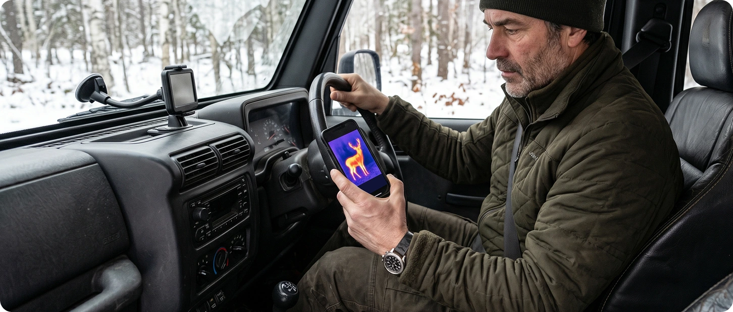 Тепловизионное изображение на экране смартфона в цветной палитре