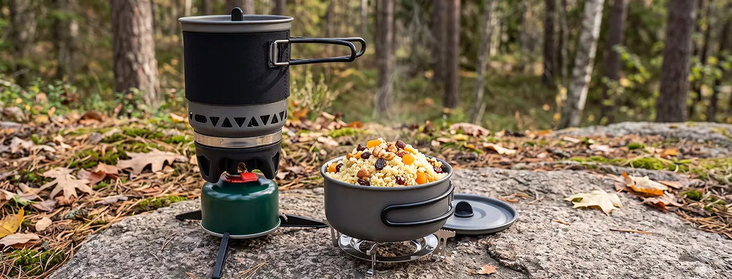 Энергетический кускус с сухофруктами и орехами в походном котелке