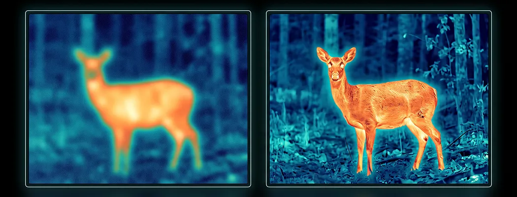 Тепловая сигнатура косули на матрицах с разной чувствительностью NETD