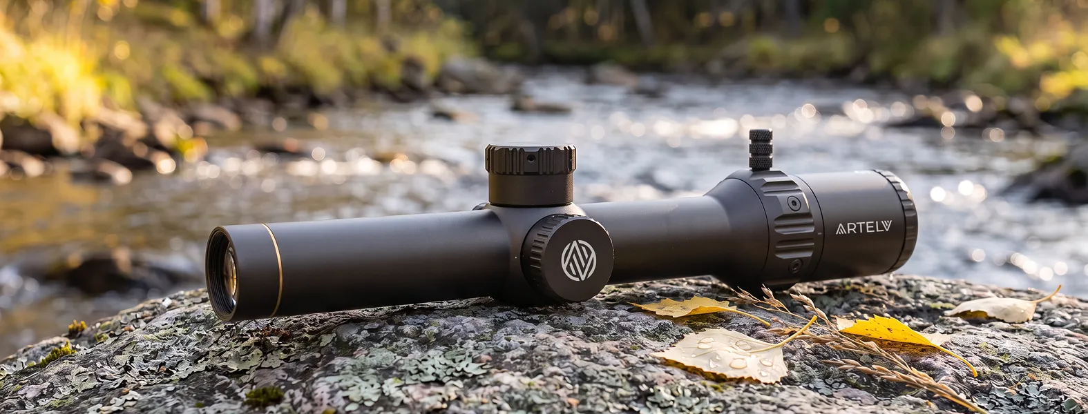 Оптический прицел ARTELV AIMSET 1-6x24 FFP 30 на камне у реки